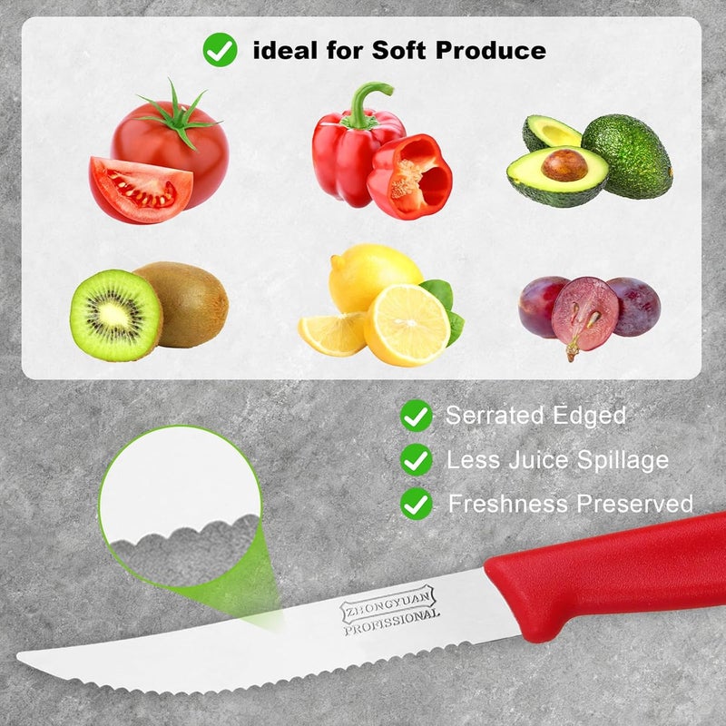 Lently 3-Pack Tomato Knife with Premium Serrated Stainless Steel Blade, 4.1" Sharp Tomato Knives & Onion Cutter, Ergonomic Plastic Handle for Slicing Vegetables, Bread, Steak, Fruit and Meat - Image 3